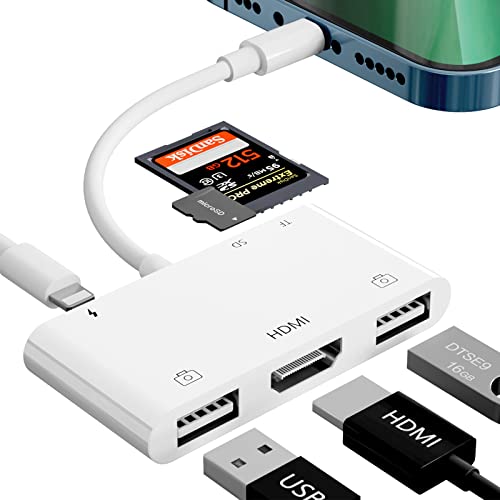 iPhone HDMI Adapter, 6-in-1 iPhone HDMI OTG Adapter mit TF SD Kartenleser, HDMI Digital AV Adapter, Dual iPhone USB Kamera Adapter, iPhone HDMI USB Adapter Unterstützt Tastatur, Maus, Projektor von Anytrox