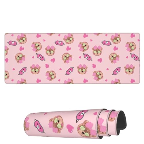 AoHanan Bear Sleepy Großes Mauspad, erweitertes Gaming-Mauspad mit genähten Kanten, 3 mm, Bürodekoration, für Damen und Herren, Computerzubehör für Zuhause, Büro, 80 x 30 cm von AoHanan