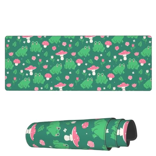 AoHanan Großes Gaming-Mauspad mit niedlichen Fröschen, Blumen, erweitertes Gaming-Mauspad mit genähten Kanten, 3 mm, Bürodekoration, für Damen und Herren, Computerzubehör für Zuhause, Büro, 80 x 30 cm von AoHanan