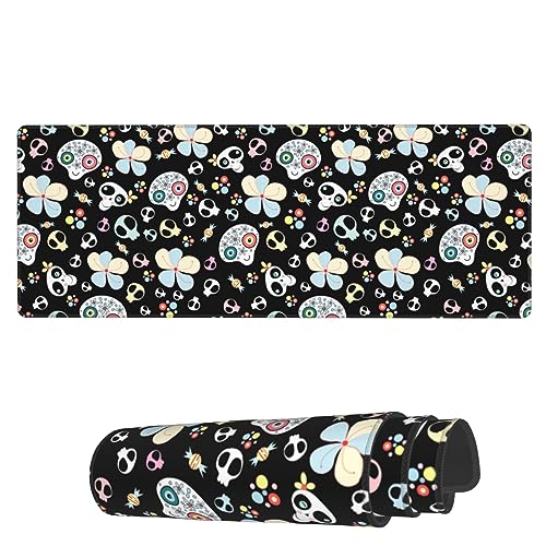 AoHanan Großes Mauspad, lustig, mehrfarbige Totenköpfe, Schreibtischunterlage für Schreibtisch, Leder, Gaming-Pad für Tastatur und Mauspad, Schutz für Büro, Arbeit, Zuhause, 80 x 30 cm von AoHanan