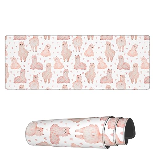 AoHanan Großes Mauspad mit rosa Lamas und Herzen, Schreibtischunterlage für Desktop-Tastatur, Mauspad, rutschfeste Gummiunterseite, Gaming-Mauspad für Schule, Zuhause, Büro, 31,5 x 30 cm, 3 mm dicke von AoHanan
