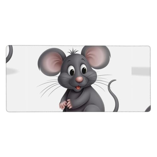 Großes Gaming-Mauspad mit grauer Ratte, erweitertes Mauspad mit genähten Kanten, 90,2 x 40,6 cm, rutschfeste Unterseite für Zuhause und Büro von AoRom