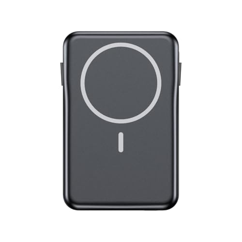 Powerbank für Magsafe, Magnetische Power Bank 10000mAh, Schnellladung Kabellose PD 20W Powerbank mit Integrierten Kabeln, Magnetisch powerbank für iPhone 16 15 14 13 12 Pro Max (Schwarz) von Aobbow