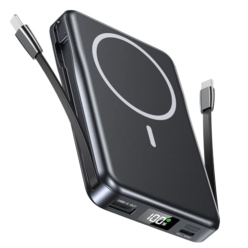 Powerbank für Magsafe, Magnetische Power Bank 10000mAh, Schnellladung Kabellose PD 20W Powerbank mit Integrierten Kabeln, Magnetisch powerbank für iPhone 16 15 14 13 12 Pro Max - Schwarz Powerbank für Magsafe, Magnetische Power Bank 10000mAh, Schnellladung Kabellose PD 20W Powerbank mit Integrierten Kabeln, Magnetisch powerbank für iPhone 16 15 14 13 12 Pro Max - Schwarz von Aobbow