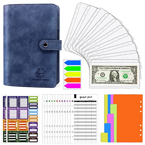 A6 Budget Folder with Zip Envelopes, Budget Binder for Budgeting, Money Binder, Organiser for Cash, Budget Wallet, Zip Binder Dividers, Pockets, Letter Labels (Blue) von Aocii