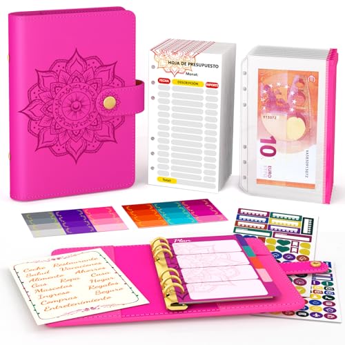 AocII Budget Binder Budget Planer Espa ñ ol-A6 Budget Ordner, Sparagenda, Design mit spanischem Veranstalter Geld, Finanzagenda, Planer Aufkleber (rot) von Aocii