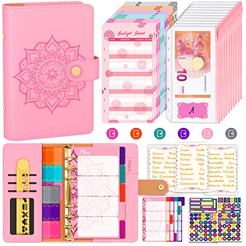 Aocii Budget Planner Deutsch Budget Binder A6 - Budgetplaner Finanzplaner, Haushaltsbuch mit Geldfächer, Budget Planner Deutsche Beschriftung, Cash Stuffing Deutsch, Geld organizer (Erröten Rosa) von Aocii