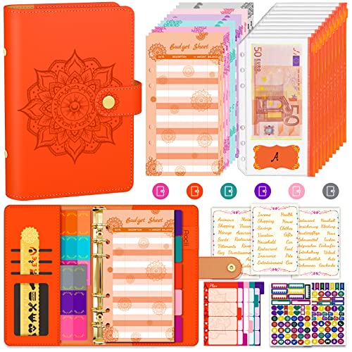 Aocii Budget Planner Deutsch Budget Binder A6 - Budgetplaner Finanzplaner, Haushaltsbuch mit Geldfächer, Budget Planner Deutsche Beschriftung, Cash Stuffing Deutsch, Geld organizer (Koralle Orange) von Aocii