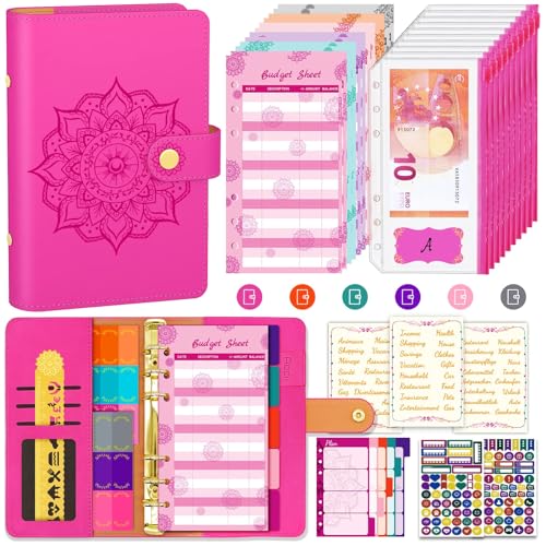 Aocii Budget Planner Deutsch Budget Binder A6 - Budgetplaner Finanzplaner, Haushaltsbuch mit Geldfächer, Budget Planner Deutsche Beschriftung, Cash Stuffing Deutsch, Geld organizer (Rosenrot) von Aocii