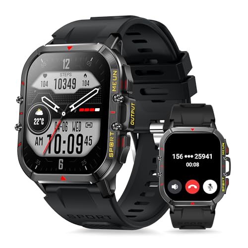 Aoekne Smartwatch Herren mit Telefonfunktion, 1.96" Outdoor Militär Smartwatch Uhr Fitnessuhr mit Schrittzähler Blutdruck Herzfrequenz Temperaturüberwachung,100+ Sportmodi Wasserdicht von Aoekne