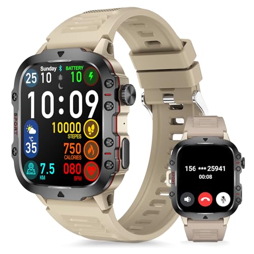 Smartwatch Herren mit Telefonfunktion, 1,96 Zoll Uhren Fitness Tracker Uhr mit Schrittzähler Sportuhr Herzfrequenz SpO2 Schlafmonitor Wasserdicht Fitnessuhr Militär Smart Watch für iOS Android (Grau) von Aoekne