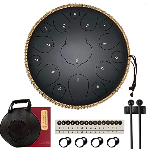 Steel Tongue Drum, 15 Noten, 33 cm Percussion Instrument C-Key Handpan Drum (Schwarz) von Aogbra