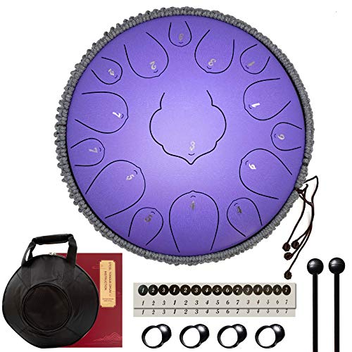 Steel Tongue Drum 15 Töne 13" Percussion Instrument C-Key Handpan Drum (Lavendel) von Aogbra