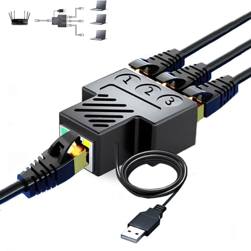 Aoaizue RJ45-Ethernet-Splitter-Adapter, 1 auf 3 Anschlüsse [3 Geräte gleichzeitige Vernetzung], RJ45-Netzwerkverlängerung, 100 Mbps, Internetgeschwindigkeit, 8P8C, Verlängerungsstecker, von Aoiutrn