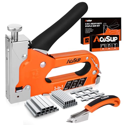 AojSup Handtacker Set mit 2100 Klammern, 3 In 1 Profi Handtacker mit Klammerentferner, Profi Tacker für Holz, Regulierbarer Schusskraft Tackerpistole für Tischlerei, Dekoration, Kabelbefestigung von AojSup