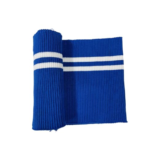 1 x blauer Rippenstoff, Polyester, elastische Rippenbündchen, weißes Streifenmuster, elastischer Rippstrickstoff für Manschetten, Nackenbänder, Bund, 95 cm x 14 cm 1 x blauer Rippenstoff, Polyester, elastische Rippenbündchen, weißes Streifenmuster, elastischer Rippstrickstoff für Manschetten, Nackenbänder, Bund, 95 cm x 14 cm von Aoktorkit