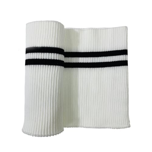 1 x weißer Rippenstoff, Polyester, elastische Rippenbündchen, schwarzes Streifenmuster, elastischer Rippstrickstoff für Manschetten, Nackenbänder, Bund, 95 cm x 14 cm 1 x weißer Rippenstoff, Polyester, elastische Rippenbündchen, schwarzes Streifenmuster, elastischer Rippstrickstoff für Manschetten, Nackenbänder, Bund, 95 cm x 14 cm von Aoktorkit