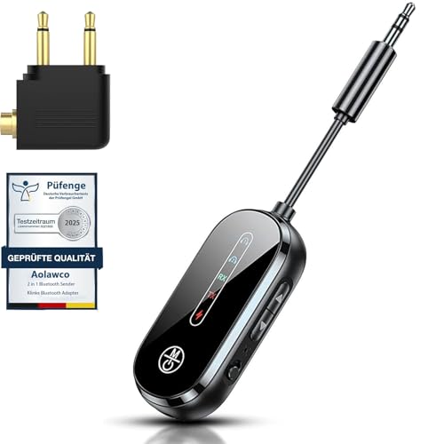 Aolawco 2 in 1 Bluetooth Sender Klinke Bluetooth Adapter, Bluetooth 5.4 Transmitter Empfänger mit APTX-ll, 3.5mm Bluetooth Sender Splitter für 2 Kopfhörer wie Airpods, Flugzeug, TV-Gerät, Musikanlage von Aolawco