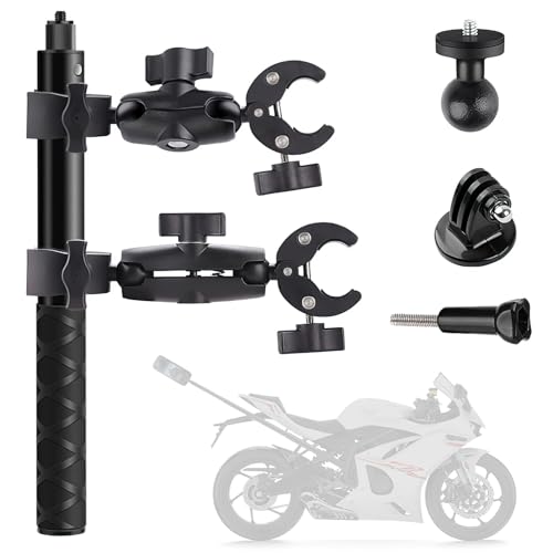 Aolawco Upgraded 360 Grad Kamerahalterung mit Doppelklemme und Fünfstufig Verstellbarer Selfie-Stick, Motorcycle Mount für Insta360 X4 X3 X2 ONE RS Ace Pro Ace Hero 12/11/10 von Aolawco