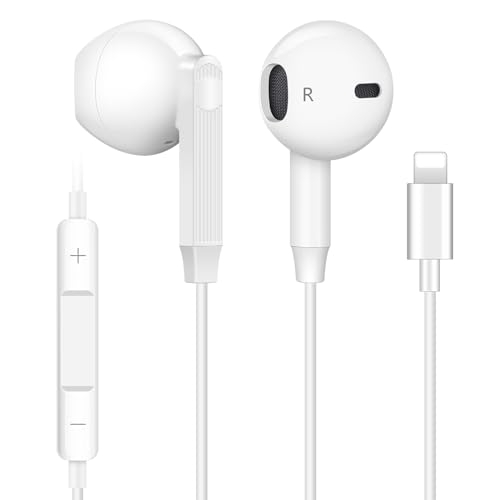 Aolcev Kabelgebundene Ohrhörer für iPhone, tiefer Bass, Audio-In-Ear-Kopfhörer mit Mikrofon, für iPhone 14, 13, 12, 11 Plus/Pro/Pro Max und die meisten iOS-Geräte, iPhone-Ohrhörer, Weiß von Aolcev