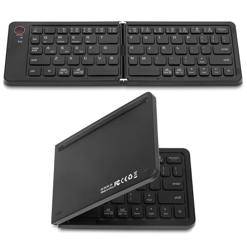 Aolso Faltbare Tastatur Klappbar, Wiederaufladbare kabellose Mini-Tastatur für iOS, Android, Windows, QWERTZ, tragbare Mini Funktastatur im Taschenformat für iPad, Smartphone, PC und Laptop-Schwarz von Aolso