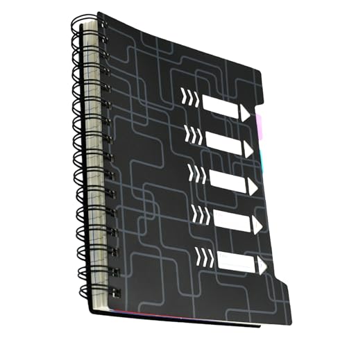 Aomhrek Schwarzes Collegeblock A5, Nachfüllbares Notizbuch mit Register, Premium Ringbuch für Arbeit und Uni, 150 Blätter (300 Seiten), Liniertes Notizblock für Organisation und Projekte von Aomhrek