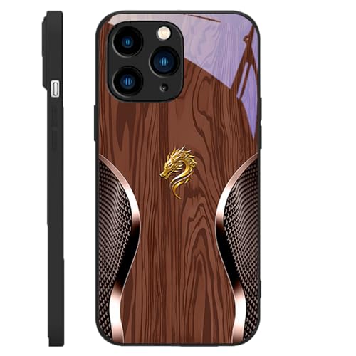 Aoomud Merryklein Dragon Holz Glasetui – personalisiert Magnetische Glashülle mit Holzmaserung und Tiger-Motiv, Anti-Fall-Schutz für iPhone 16/15/14/13/12ProMax (12,Brown) von Aoomud