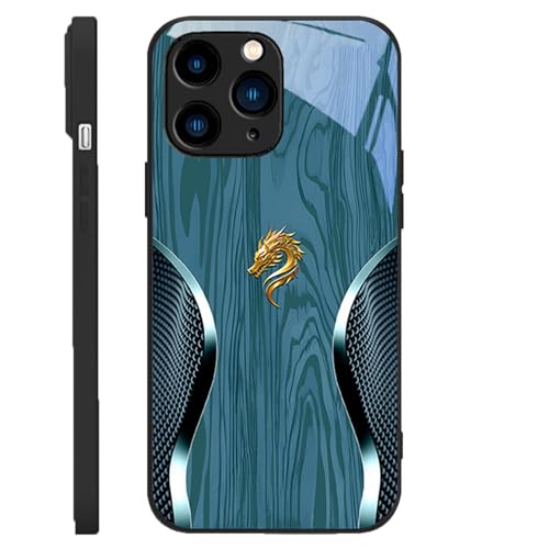 Aoomud Merryklein Dragon Holz Glasetui – personalisiert Magnetische Glashülle mit Holzmaserung und Tiger-Motiv, Anti-Fall-Schutz für iPhone 16/15/14/13/12ProMax (12Pro,Cyan) von Aoomud