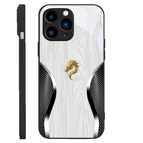 Aoomud Merryklein Dragon Holz Glasetui – personalisiert Magnetische Glashülle mit Holzmaserung und Tiger-Motiv, Anti-Fall-Schutz für iPhone 16/15/14/13/12ProMax (16Pro,White) von Aoomud
