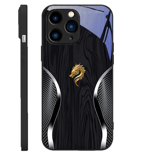 Aoomud Merryklein Dragon Holz Glasetui – personalisiert Magnetische Glashülle mit Holzmaserung und Tiger-Motiv, Anti-Fall-Schutz für iPhone 16/15/14/13/12ProMax (16Promax,Black) von Aoomud