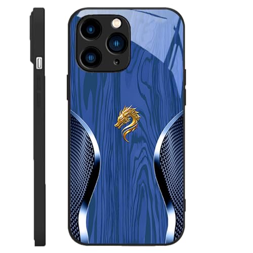 Aoomud Merryklein Dragon Holz Glasetui – personalisiert Magnetische Glashülle mit Holzmaserung und Tiger-Motiv, Anti-Fall-Schutz für iPhone 16/15/14/13/12ProMax (16Promax,Blue) von Aoomud