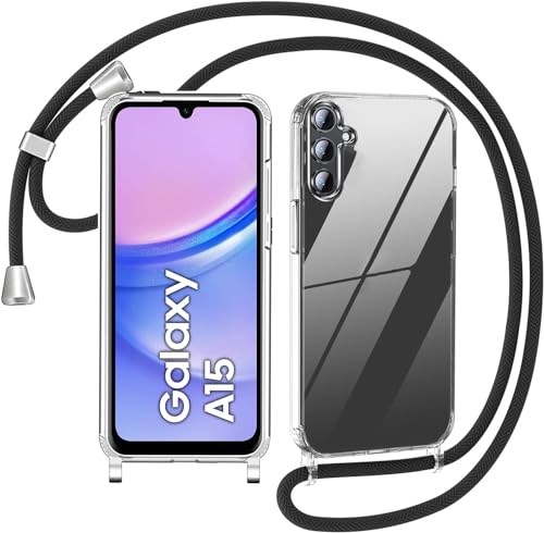 AoozeFon Handykette für Samsung Galaxy A15 5G/ 4G Hülle mit Band, Handyhülle Silikon für Samsung A15 mit Abnehmbar Kordel Stossfest Bumper Cover zum Umhängen Necklace Handyülle für A15, Crystal von AoozeFon