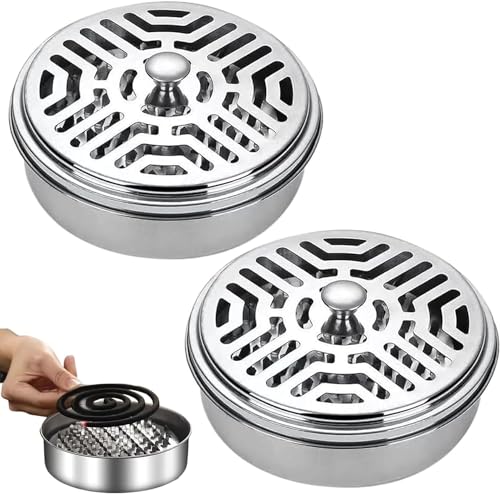 Aoreun Mückenspirale Halter, 2 Stück Edelstahl Halter für Moskitospiralen, Anti Mücken Rauchspiralen Behälter Moskito Spulenhalter mit Griffdeckel für Zuhause Garten Camping und Reisen von Aoreun
