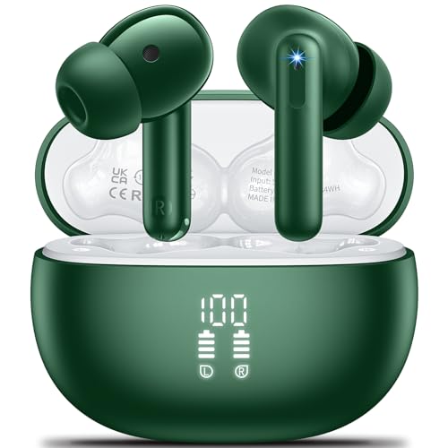 Bluetooth Kopfhörer in Ear Kopfhörer Kabellos Bluetooth 5.3 HiFi Stereoklang, Kopfhörer mit 4 ENC Cancelling Mic, 42H Kabellose Kopfhörer con LED Anzeige , IPX7 Wasserdicht, Geeignet Sport/Büro- Green Bluetooth Kopfhörer in Ear Kopfhörer Kabellos Bluetooth 5.3 HiFi Stereoklang, Kopfhörer mit 4 ENC Cancelling Mic, 42H Kabellose Kopfhörer con LED Anzeige , IPX7 Wasserdicht, Geeignet Sport/Büro- Green von Aoslen