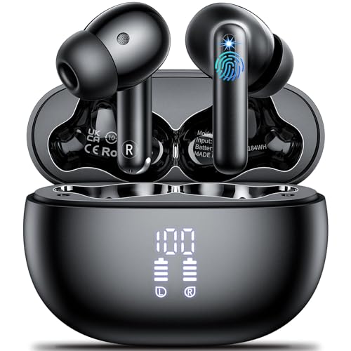Bluetooth Kopfhörer in Ear Kopfhörer Kabellos Bluetooth 5.3 HiFi Stereoklang, Kopfhörer mit 4 ENC Noise Cancelling Mic, 42H Kabellose Kopfhörer con LED Anzeige Ladekoffer, IP7 Wasserdicht Ohrhörer von Aoslen