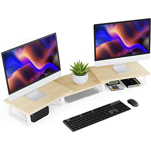 Aothia Groß Monitorständer,2- oder 3-Monitor Stand,Bildschirmerhöhung mit verstellbarer Länge und Winkel, Desktop-Organizer-bildschirm ständer für Computer, Laptop, Drucker, TV (Eiche) von Aothia