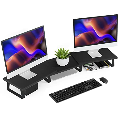Aothia Groß Monitorständer,2- oder 3-Monitor Stand,Bildschirmerhöhung mit verstellbarer Länge und Winkel, Desktop-Organizer-bildschirm ständer für Computer, Laptop, Drucker, TV (schwarz) von Aothia