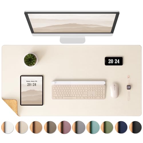 Aothia Kork-Schreibtischunterlage,beidseitige Schreibunterlage mit Naturkork & PU-Leder,Mausunterlage/Tischschutz,Leicht zu reinigen,wasserdicht für Büro/Haus/Deko (Beige,90x40cm) von Aothia