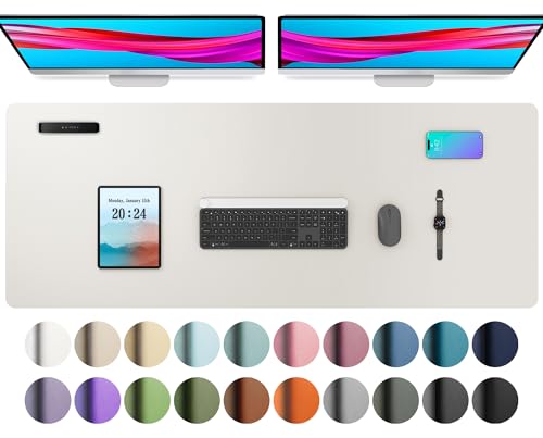 Aothia Schreibtischunterlage,PU-Leder-Schreibtischmatte,Mauspad,Rutschfester Schreibtischschutz,wasserdichter Schreibtisch-Schreibblock für Büro und Zuhause(122x43cm,Off-White) von Aothia
