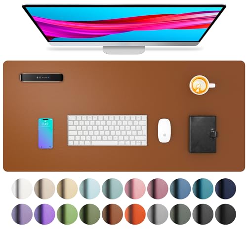 Aothia Schreibtischunterlage,Mauspad mit Leder und Rutchfeste Wildleder,Multifunktionales Office Mousepad Laptop Schreibunterlage,Tisch-Schutz Unterlage für Büro/Home(80x40cm, Braun) von Aothia