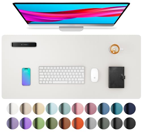 Aothia Schreibtischunterlage,Mauspad mit Leder und Rutchfeste Wildleder,Multifunktionales Office Mousepad Laptop Schreibunterlage,Tisch-Schutz Unterlage für Büro/Home(80x40cm,Off-White) von Aothia