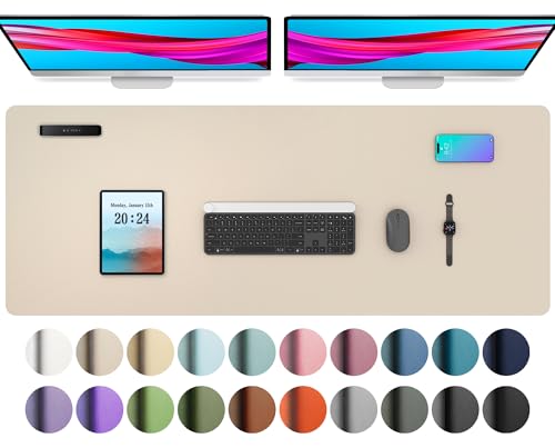 Aothia Schreibtischunterlage,PU-Leder-Schreibtischmatte,Mauspad,rutschfester Schreibtischschutz,wasserdichter Schreibtisch-Schreibblock für Büro und Zuhause(122x43cm,Beige) von Aothia
