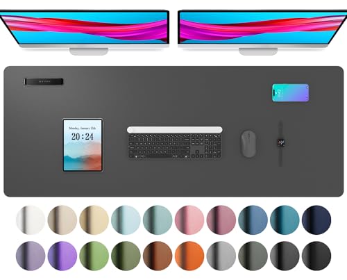 Aothia Schreibtischunterlage,PU-Leder-Schreibtischmatte,Mauspad,rutschfester Schreibtischschutz,wasserdichter Schreibtisch-Schreibblock für Büro und Zuhause(122x43cm,Grau) von Aothia