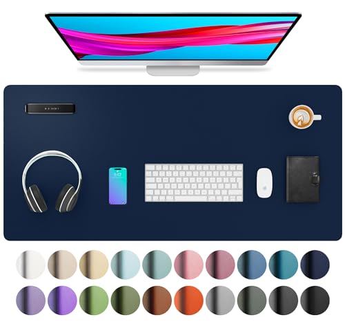 Aothia Schreibtischunterlage,Mauspad mit Leder und Rutchfeste Wildleder,Multifunktionales Office Mousepad Laptop Schreibunterlage,Tisch-Schutz Unterlage für Büro/Home(91cmx43cm,Dunkelblau) von Aothia