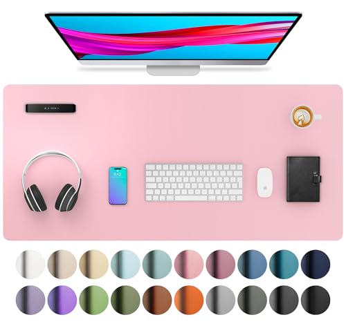 Aothia schreibtischunterlage leder,schreibtisch unterlagenmatte,Mauspad,Rutschfester Schreibtischschutz，wasserdichter Schreibtisch für Büro und Zuhause(91cm x 43cm,Fee Rosa) von Aothia