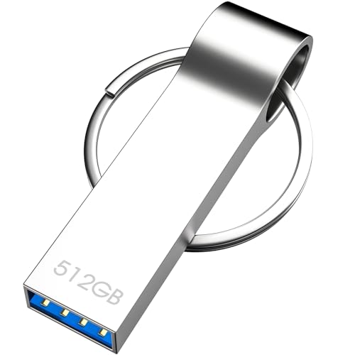 Aotvmtal USB Stick 512GB, Große Kapazität Mini Speicherstick mit Schlüsselanhänger, USB 3.0 Hochgeschwindigkeits-USB-Flash-Laufwerk, Wasserdichter Memory Stick für Laptops/TVs/Computer (Silber) von Aotvmtal