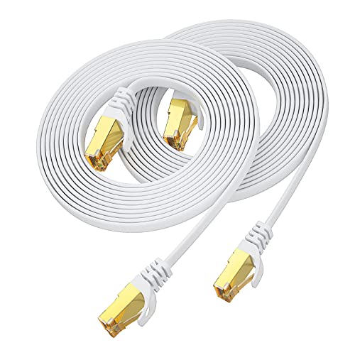 Aouensly CAT 7 Ethernet kabel 0,5m 2-Stück, Hochgeschwindigkeits Gigabit RJ45 Flach 10Gbps 600MHz Patchkabel Abgeschirmt, weißes LAN-Netzwerk Internetkabel Kompatibel für Switch, Router, Modem,Laptop von Aouensly