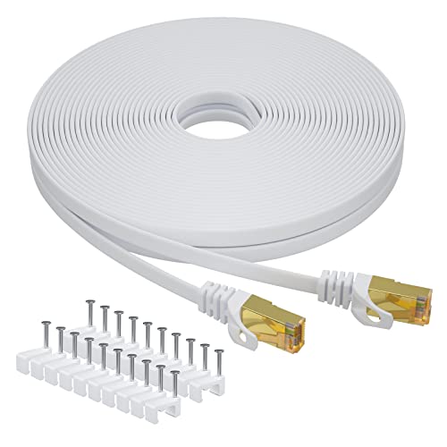 Aouensly CAT 7 Ethernet kabel 7m, Hochgeschwindigkeits Gigabit RJ45 Flach 10Gbps 600MHz Patchkabel Abgeschirmt, weißes LAN-Netzwerk Internetkabel Kompatibel für Switch, Router, Modem,PC, Laptop von Aouensly