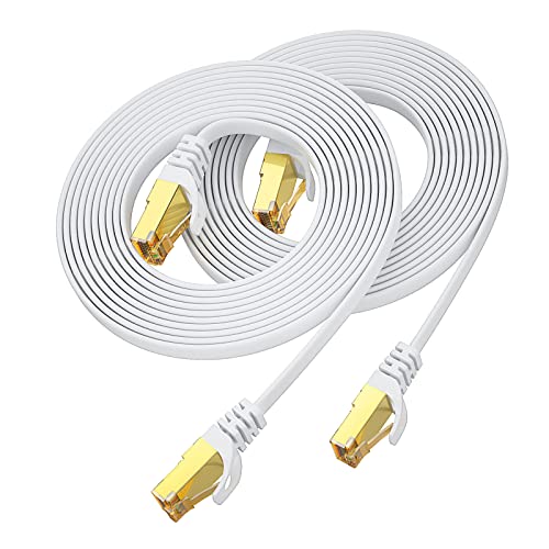 CAT 7 Ethernet kabel 3m 2-Stück,Aouensly Hochgeschwindigkeits Gigabit RJ45 Flach 10Gbps 600MHz Patchkabel Abgeschirmt, weißes LAN-Netzwerk Internetkabel Kompatibel für Switch, Router, Modem,PC, Laptop von Aouensly