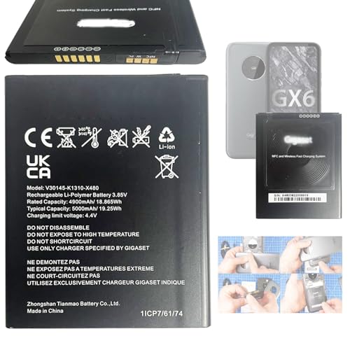 Aousavo (O-E-M) mit NFC V30145-K1310-X480 ersatz akku Kompatibel mit Gigaset GX6 and GX4 Smartphone V30145-K1310-X480 LI-ION 3,85V 5000mAh mit NFC von Aousavo